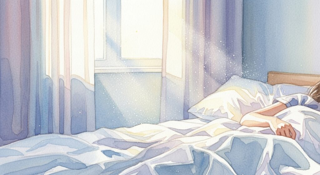 朝日が部屋に差し込んでいる