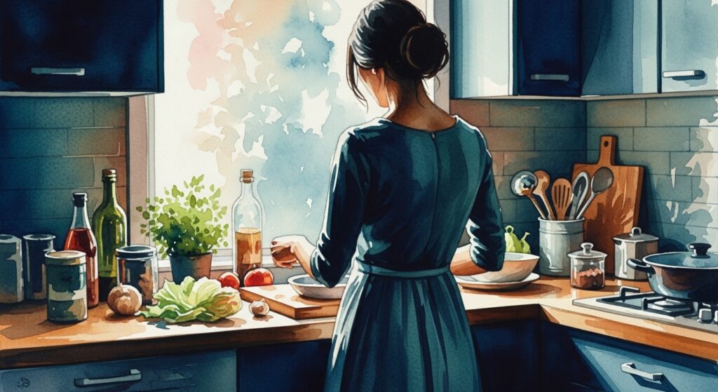 夕飯の支度をする後ろ姿