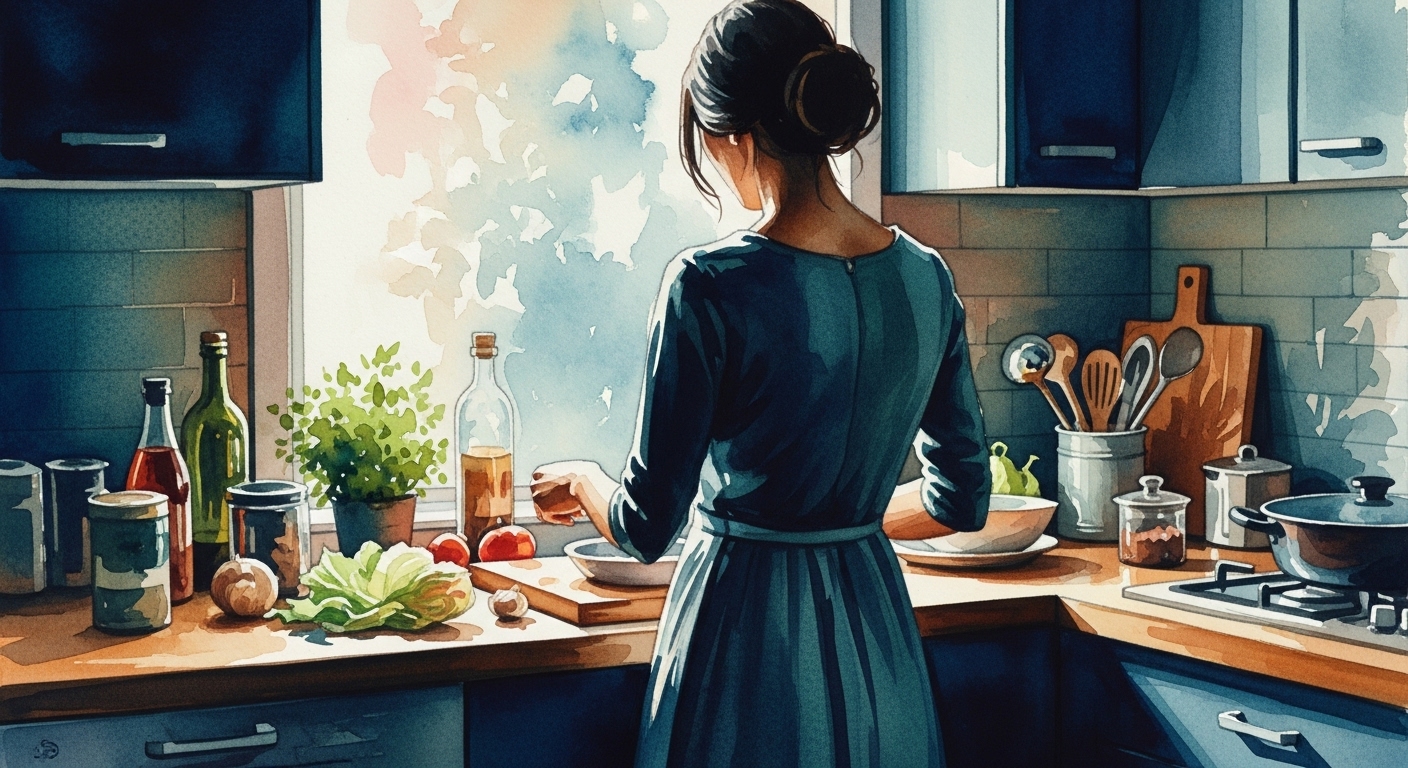 夕飯の支度をする後ろ姿