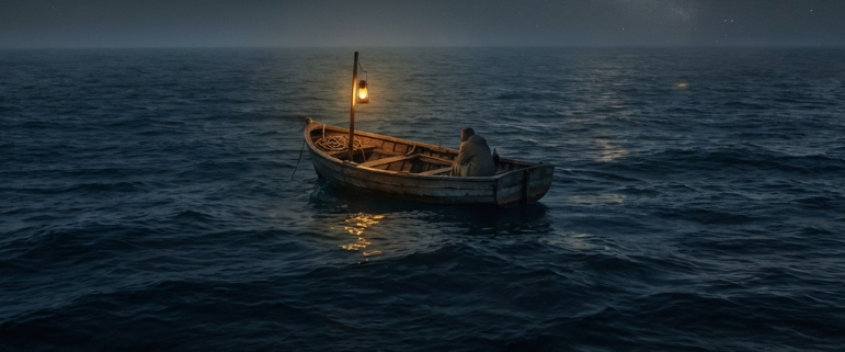 暗い海に小さな船で出ているだけかもしれない
