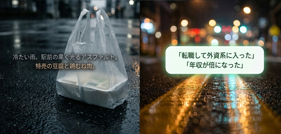 雨のスーパーで届いた、友達の成功報告