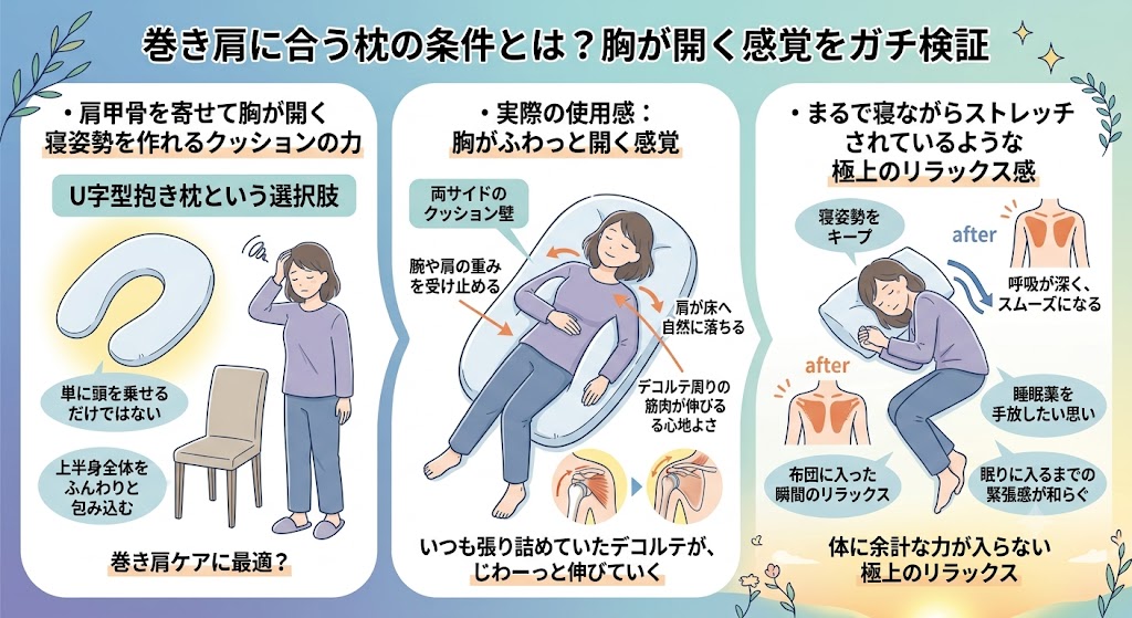 巻き肩に合う枕の条件とは?胸が開く感覚をガチ検証