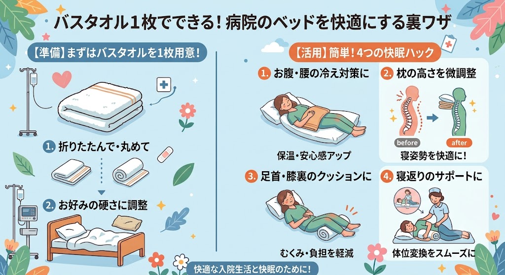 バスタオル1枚でできる!病院のベッドを快適にする裏ワザ