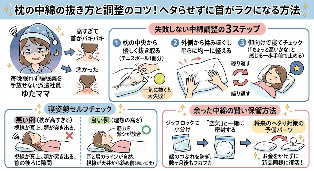 枕の中綿の抜き方と調整のコツ