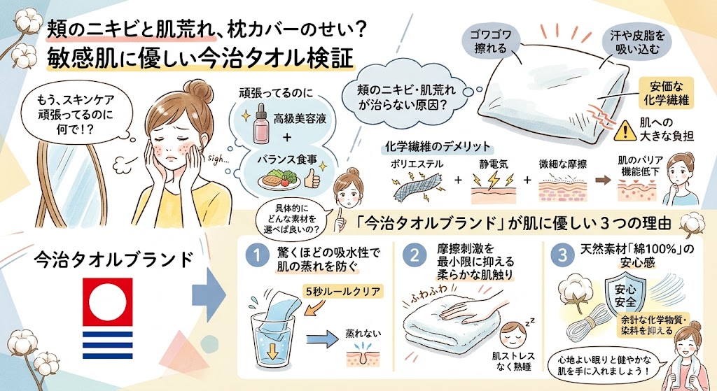 頬のニキビと肌荒れ、枕カバーのせい？