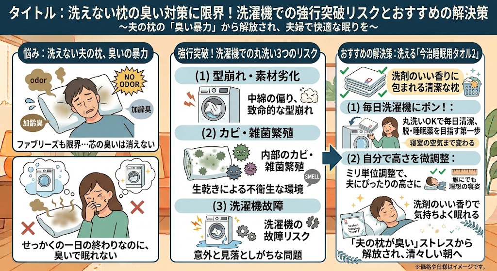 洗えない枕の臭い対策に限界！洗濯機での強行突破リスクとおすすめの解決策