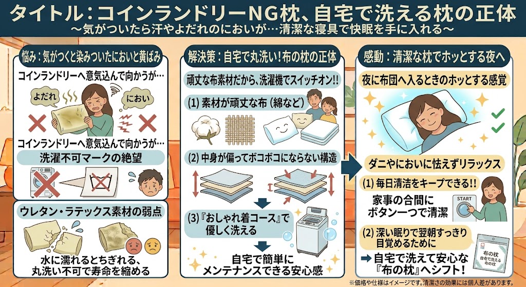 コインランドリーNG枕、自宅で洗える