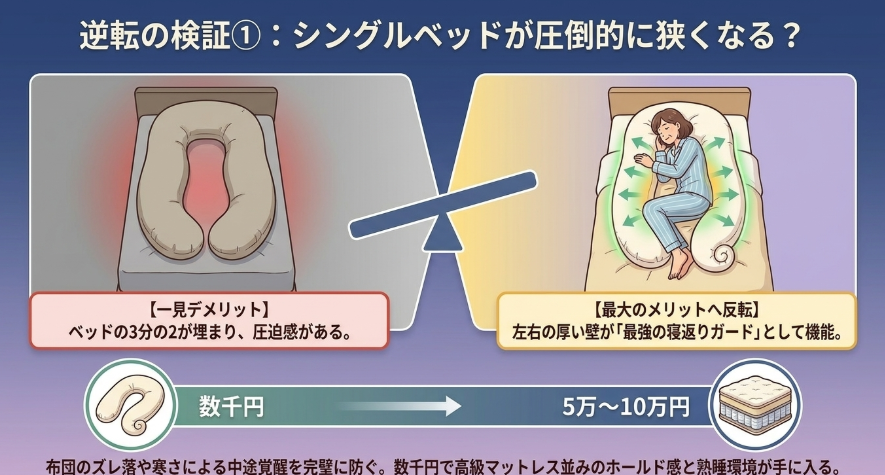 デメリット1:シングルベッドだと「圧倒的に狭くなる」