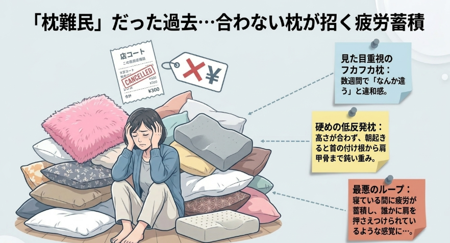 以前の私を苦しめていた「合わない枕」のリアルな惨状