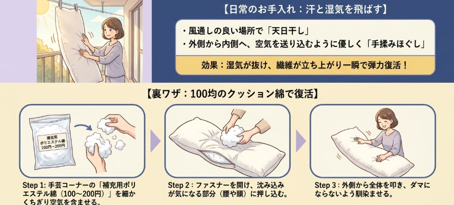 愛用して分かったポリエステル綿の抱き枕を長持ちさせる復活テクニック