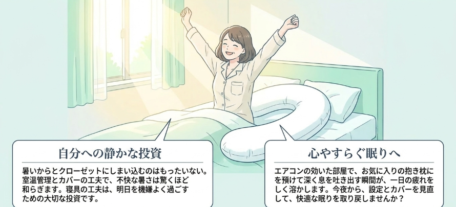夏の夜も心地よく寄り添う抱き枕で心やすらぐ眠りを取り戻すために