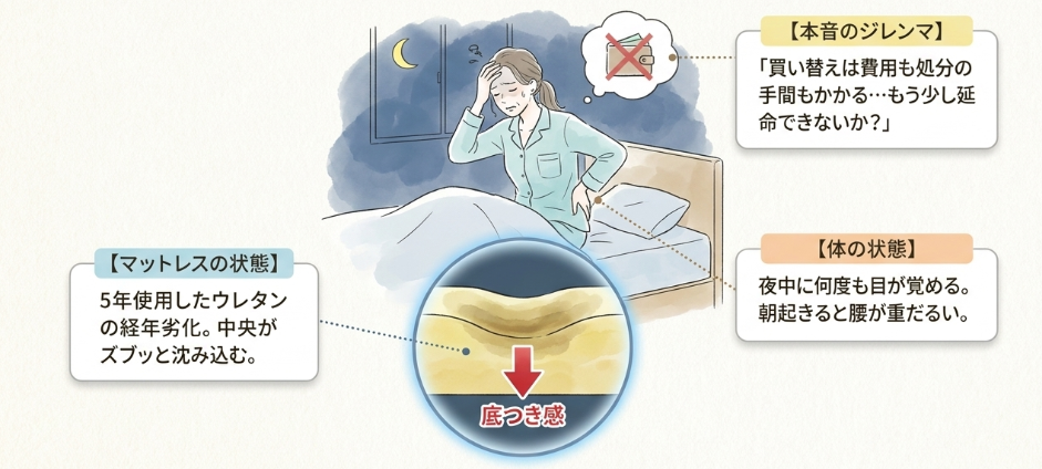 購入前の悩み:腰が痛くて夜中に目が覚める日々