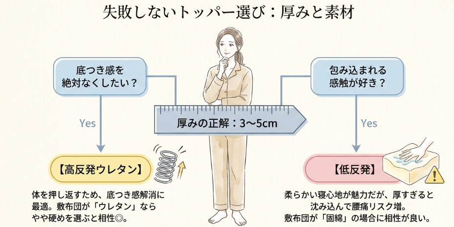 厚み・素材(高反発/低反発)の選び方